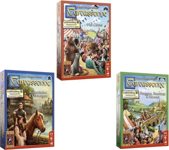 Afbeelding van het spel Spellenbundel - 3 Stuks - Carcassonne Het Circus & Kathedralen en Herbergen & Bruggen, Burchten en Bazaars