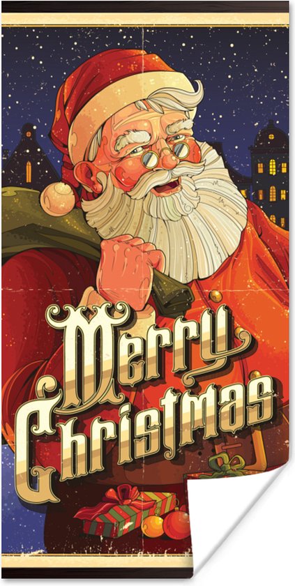 Poster Vintage Kerstman - Kerst - 20x40 cm - Kerstmis Decoratie - Kerstversiering - Kerstdecoratie Woonkamer - Kerstversiering - Kerstdecoratie voor binnen - Kerstmis