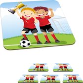 Onderzetters voor glazen - Een illustratie van twee voetballers die een prijs hebben gewonnen - Jongens - Meisjes - Kind - 10x10 cm - Glasonderzetters - 6 stuks