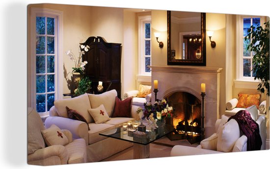 Tableau sur toile Une cheminée dans une chambre luxueuse - 160x80 cm - Décoration murale