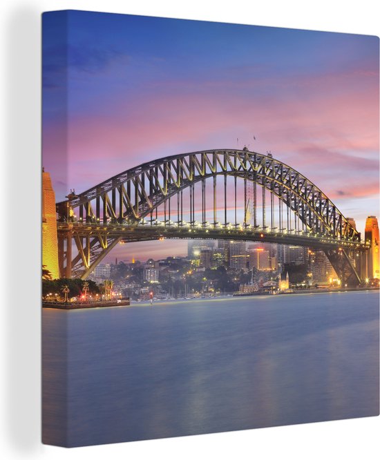 Toile Peinture Sydney Skyline et le Sydney Harbour Bridge en Australie - 50x50 cm - Décoration murale