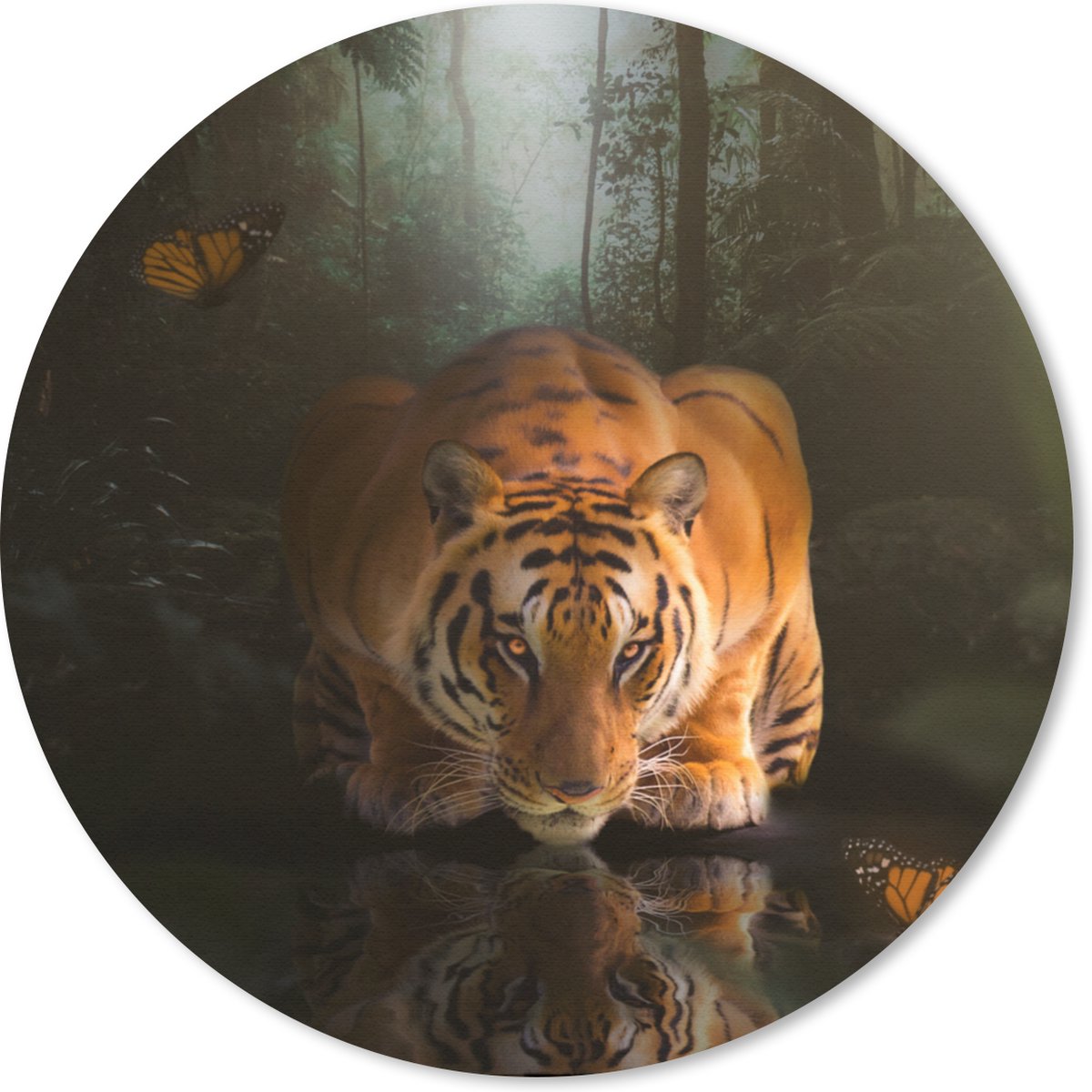 Muismat rond 20x20 cm - Mousepad Dieren - Vlinder - Tijger - Ronde muismatten