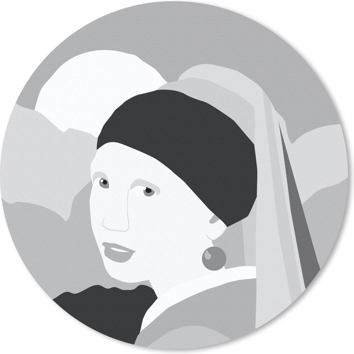 Muismat rond 30x30 cm - Mousepad Meisje Met De Parel - Zwart - Wit - Zon - Ronde muismatten
