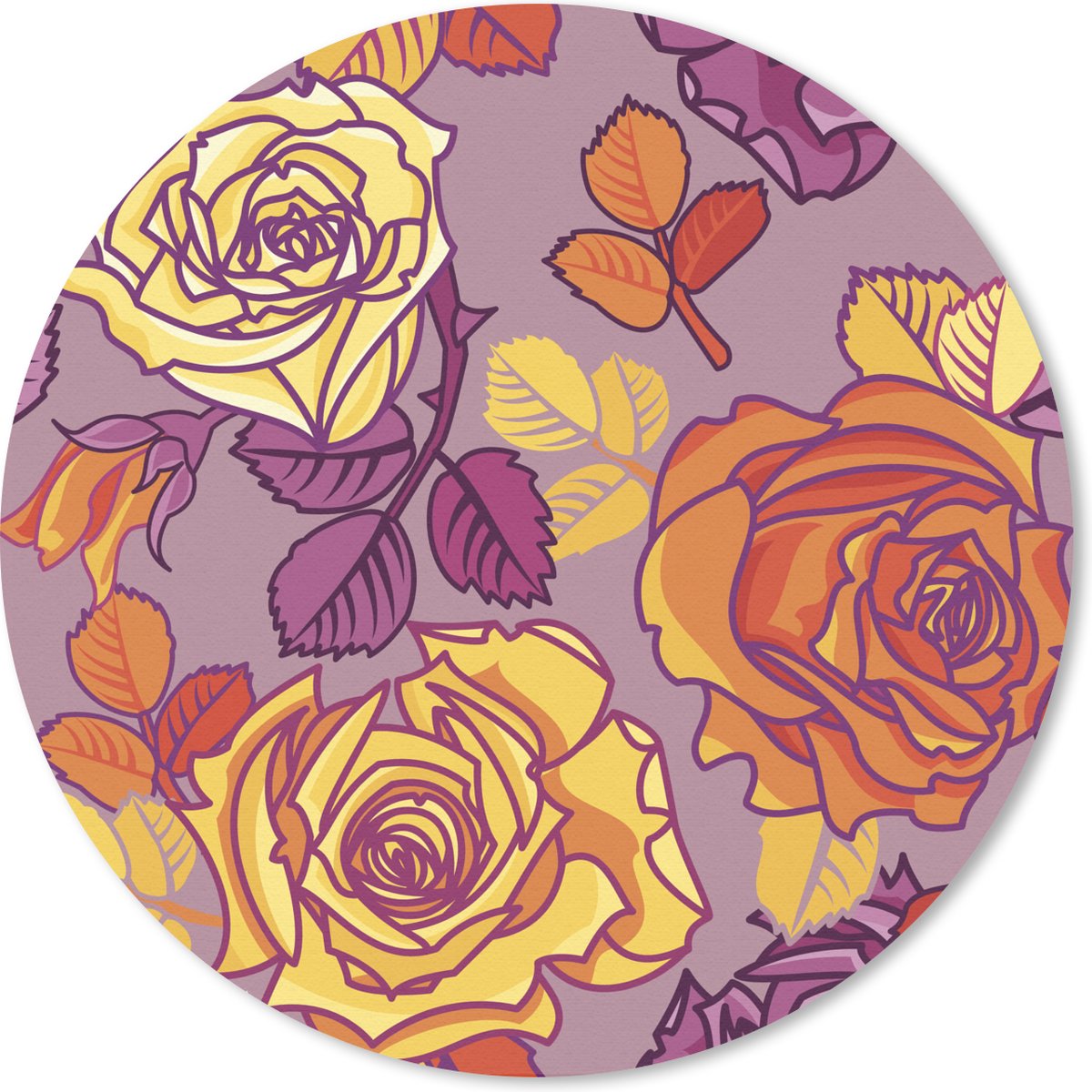 Muismat rond 20x20 cm - Mousepad Rozen - Geel - Patronen - Ronde muismatten