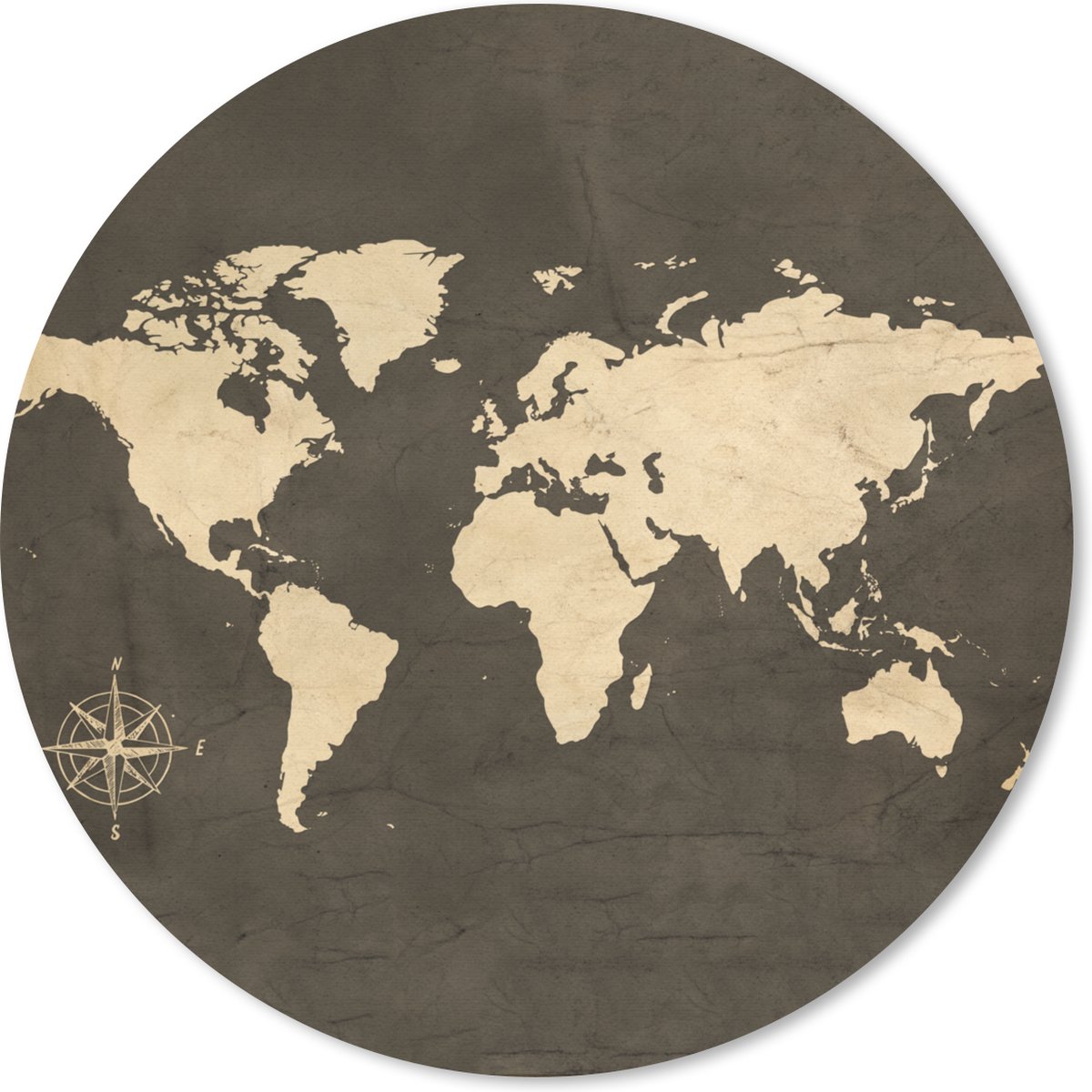 Muismat rond 30x30 cm - Mousepad Wereldkaart - Windroos - Wit - Ronde muismatten