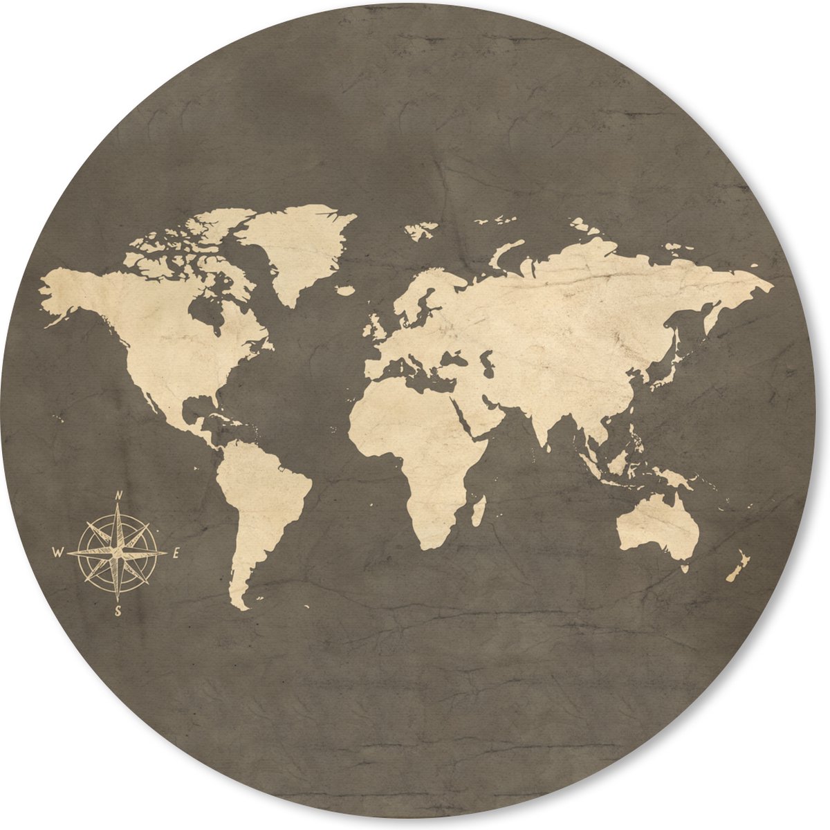 Muismat rond 20x20 cm - Mousepad wereldkaart - Vintage - Windroos - Ronde muismatten