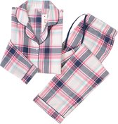 La-V Flanel pyjama set voor meisjes met geruit patroon Roze 140-146