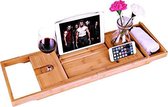 Bamboe Badkuip Caddy Bad Tub Tray met Verlengde Pagina 's Gericht in Book Tablet Houder Mobiele Telefoon Tray & Geïntegreerde Wijnglazen houder en andere Accessoires plaatsing