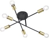 TRIO CROSS - Plafondlamp - Zwart met goud - 6 lichts - D570 mm - Zwart - E27 lamphouders