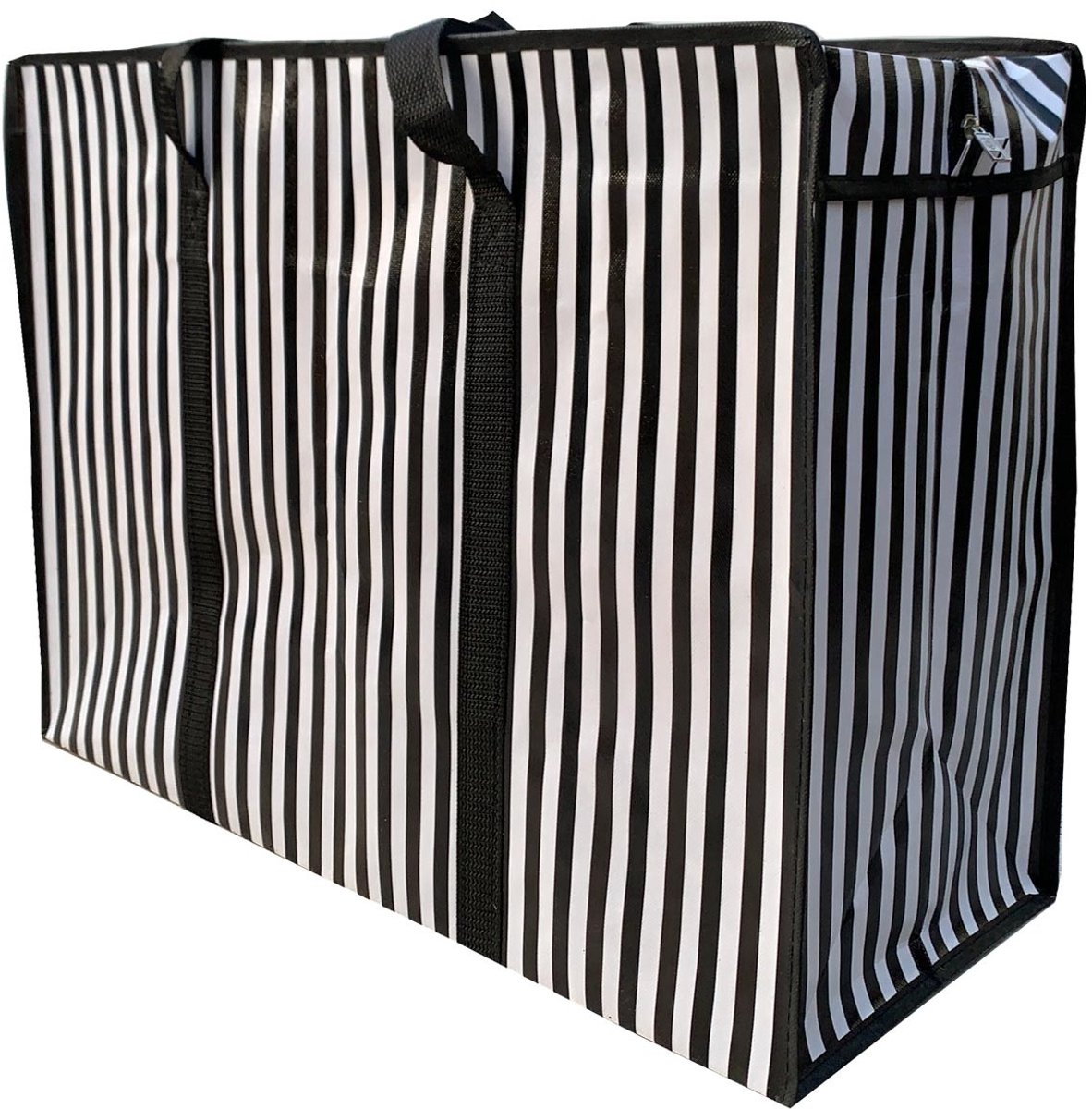 Big Shopper met rits XL - 70 x 50 cm - Strepen - Zwart