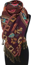 Bruin paarse wollen kasjmier sjaal - 180 x 70 cm - Laila's Boutique