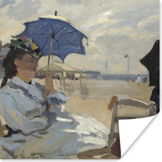 Poster Het strand bij Trouville - Claude Monet - 100x100 cm XXL