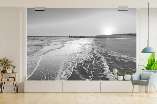 Papier peint - Papier peint photo peints La plage de Domburg - noir et blanc - Largeur 360 cm x hauteur 240 cm