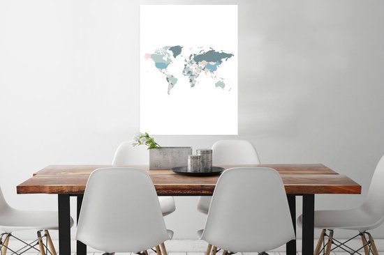 Cartes du monde du Wereldkaart - Blauw - Rose - 60x80 cm