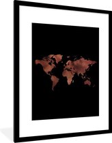 Fotolijst incl. Poster - Wereldkaart - Rood - Zwart - 60x80 cm - Posterlijst