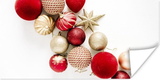 Poster Winter - Kerstballen - Rood - 40x20 cm - Kerstmis Decoratie - Kerstversiering - Kerstdecoratie Woonkamer - Kerstversiering - Kerstdecoratie voor binnen - Kerstmis