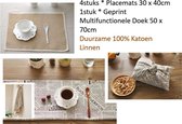 OP=OP! 5 Delig: Duurzame 100% Katoen Linnen Placemats Met Kant (30 x 40cm x 4 Stuks) + Krant Geprint Thee Doek/Foto Achtergrond/Placemat/Versier Doek (50 x 70cm) - Hittebestendige/