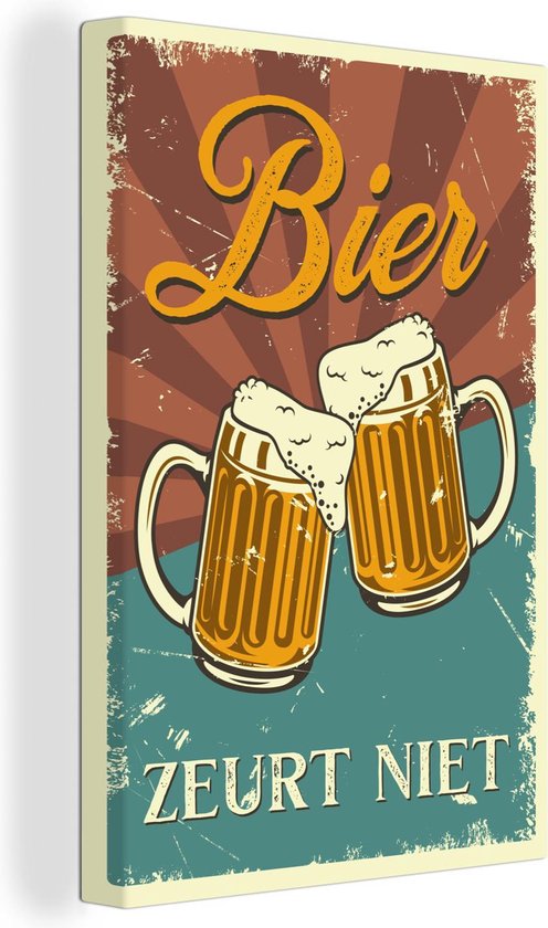 Canvas Schilderij Mancave - Bier - Bier zeurt niet - Kroeg - Café - 20x30 cm - Wanddecoratie - Mannen cadeautjes goedkoop - Vaderdag cadeau - Geschenk - Cadeautje voor hem - Tip - Mannen