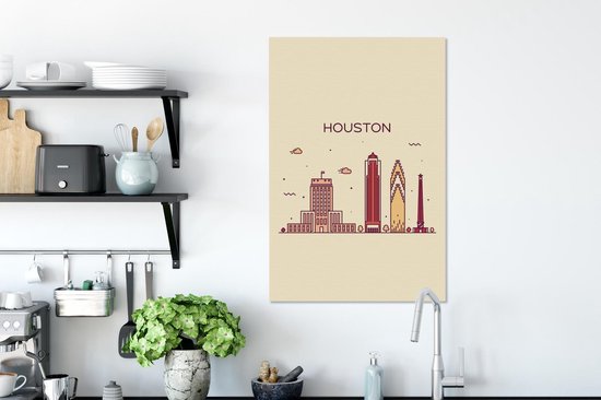 Illustration skyline 'Houston' sur fond marron clair 60x90 cm - Tirage photo sur toile (Décoration murale salon / chambre)