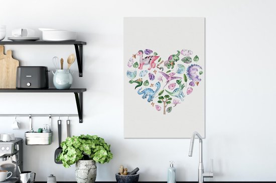 Toile Peinture Chambre d'Enfant - Coeur - Dinosaurus - 60x90 cm - Décoration murale