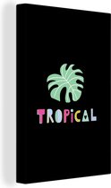 Canvas Schilderij Tropical - Zomer - Zwart - 60x90 cm - Wanddecoratie