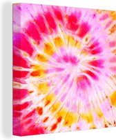 Canvas Schilderij Tie dye - Roze - Paars - 50x50 cm - Wanddecoratie