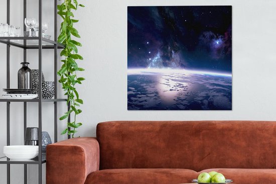 Toile Peinture Terre - Etoiles - Espace - 90x90 cm - Décoration murale