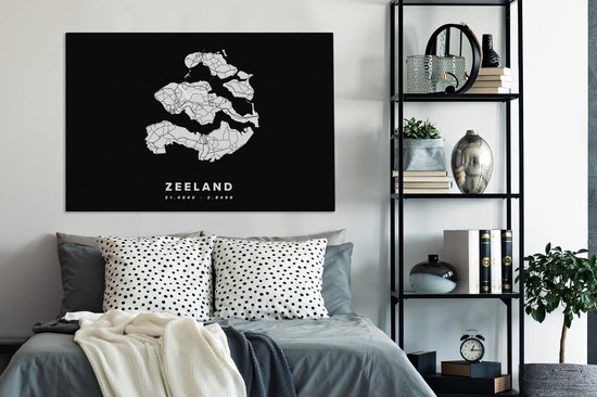 Tableau sur toile Zélande - Carte routière des Nederland -Bas - Zwart - 140x90 cm - Décoration murale