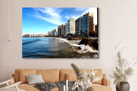 Peintures sur toile - Vagues sur les rochers à Fortaleza au Brésil - 150x100 cm - Décoration murale