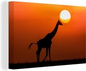 Canvas Schilderij Giraffe - Lucht - Zon - Silhouette - 120x80 cm - Wanddecoratie