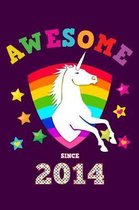 Awesome Since 2014: Unicorn 4 x 4 Quadrille Squared Coordinate Grid Paper Glossy Magical Purple Cover for Girls Born in '14 Math & Science Exercise Note Book