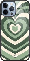 iPhone 13 Pro Max hoesje glass - Hart swirl groen | Apple iPhone 13 Pro Max  case | Hardcase backcover zwart