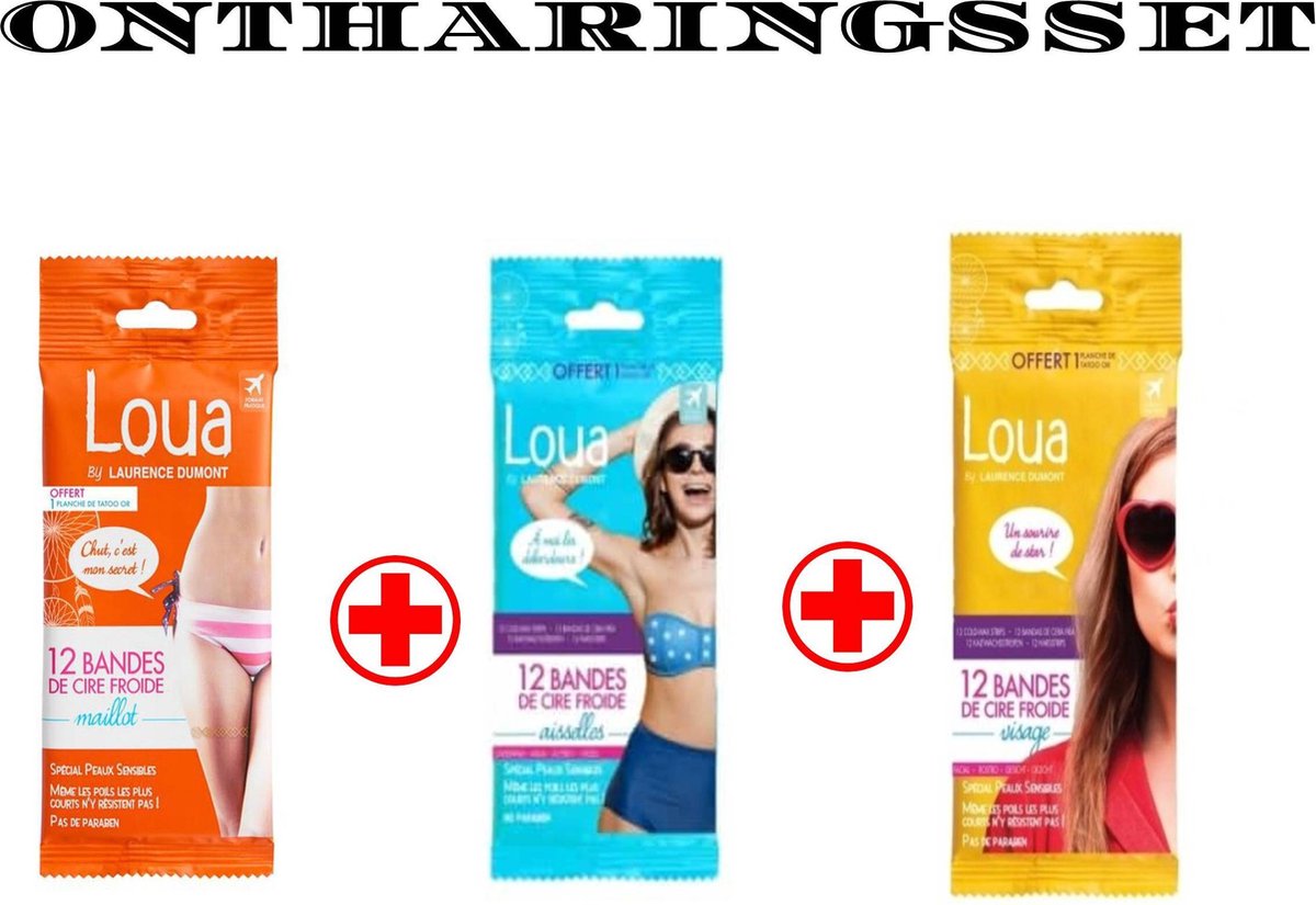 Goedkoopste Loua Ontharing Set 12 st Gezicht 12 st Bikinilijn 12 st Oksel Wax strips oksel 26 waxstrips - ontharingsstrips