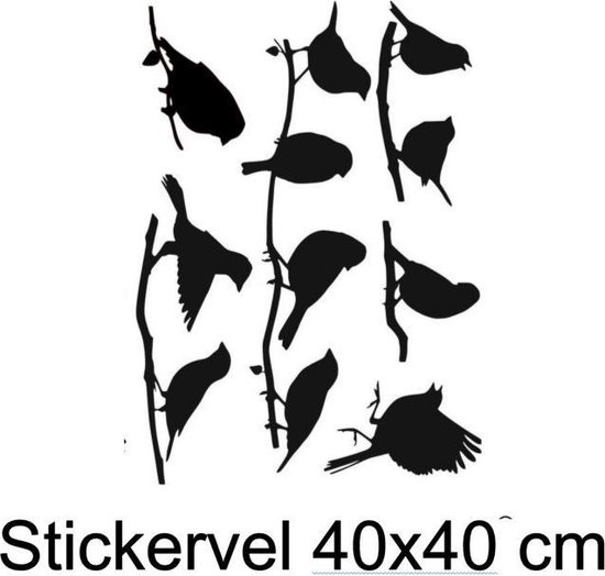 Raamstickers  grappige - decoratieve - vrolijke  vogels statische herbruikbare stickers geen lijmresten meer op de ramen Zwart