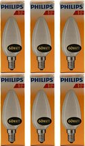 Philips - Gloeilamp - 60Watt - E14 Fitting - Mat - Dimbaar - Kaarslamp- Gloeilampen - Kleine Fitting - 60W - E14 - (6 STUKS)