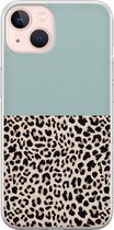 iPhone 13 hoesje siliconen - Luipaard mint - Soft Case Telefoonhoesje - Luipaardprint - Transparant, Blauw