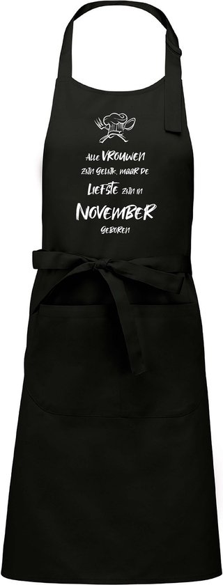Mijncadeautje - Luxe schort - zwart - Alle vrouwen zijn gelijk - november