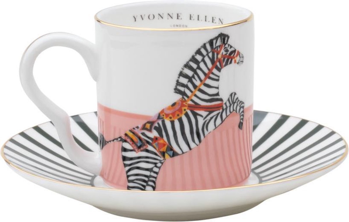 Yvonne Ellen Set van 2 espressokop-en-schoteltjes met zebra en dalmatiër