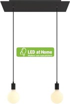 LEDatHOME - 2-licht hanglamp met 675 mm rechthoekige XXL Rose-One, met stoffen kabel en metalen afwerkingen