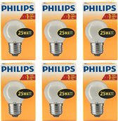 Philips - Gloeilamp - 25Watt - E27 Fitting - Mat - Dimbaar - Kogellamp- Gloeilampen - Grote Fitting - 25W - E27 - (6 STUKS)
