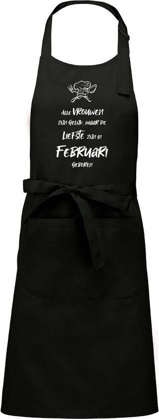 Mijncadeautje - Luxe schort - zwart - Alle vrouwen zijn gelijk - februari