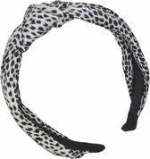 Diadeem - haarband van stof met knoop - wit met zwarte vlekjes - kinderen/meisjes/dames