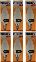 Philips - Gloeilamp - 15Watt - E14 Fitting - Mat - Dimbaar - Kaarslamp- Gloeilampen - Kleine Fitting - 15W - E14 - (6 STUKS)