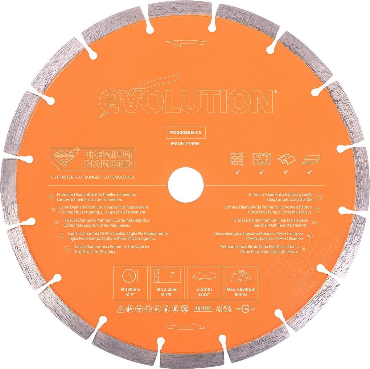 EVOLUTION - PREMIUM DIAMANTBLAD - 230 X 22.2 X 2.5 MM - 16 T