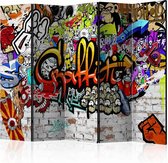 Vouwscherm - Paarse Graffiti 225x172cm  , gemonteerd geleverd, dubbelzijdig geprint (kamerscherm)
