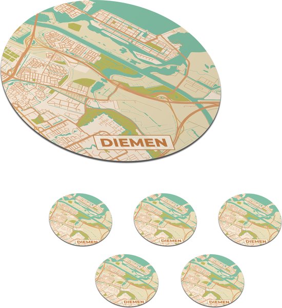 Onderzetters voor glazen Rond Kaart Diemen Vintage 10x10 cm