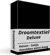 Droomtextiel Deluxe - Katoen-satijn - Hoeslaken - Extra Hoog - Lits Jumeaux - 180x210 cm - Zwart - Hoogwaardige Kwaliteit - Super Zacht -