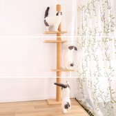 Meows Hoge Kattentoren - Katten Speelgoed - Compact maar Stevig - Hout/Pluche - Hoogte 224 cm - Camel