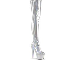Pleaser - ADORE-3000HWR Plateau Overknee Laarzen - Paaldans schoenen - 35 Shoes - Zilverkleurig