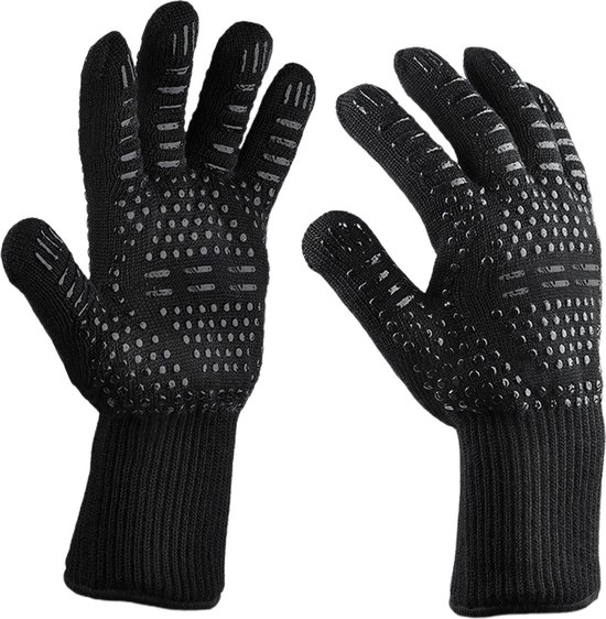 2x hittebestendige oven & bbq handschoen - silicone patroon voor extra grip - hittebestendig - dubbel gevoerd – bbq handschoenen - bbq handschoen - barbecue - koken - ovenwant - bbq accessoires - zwart